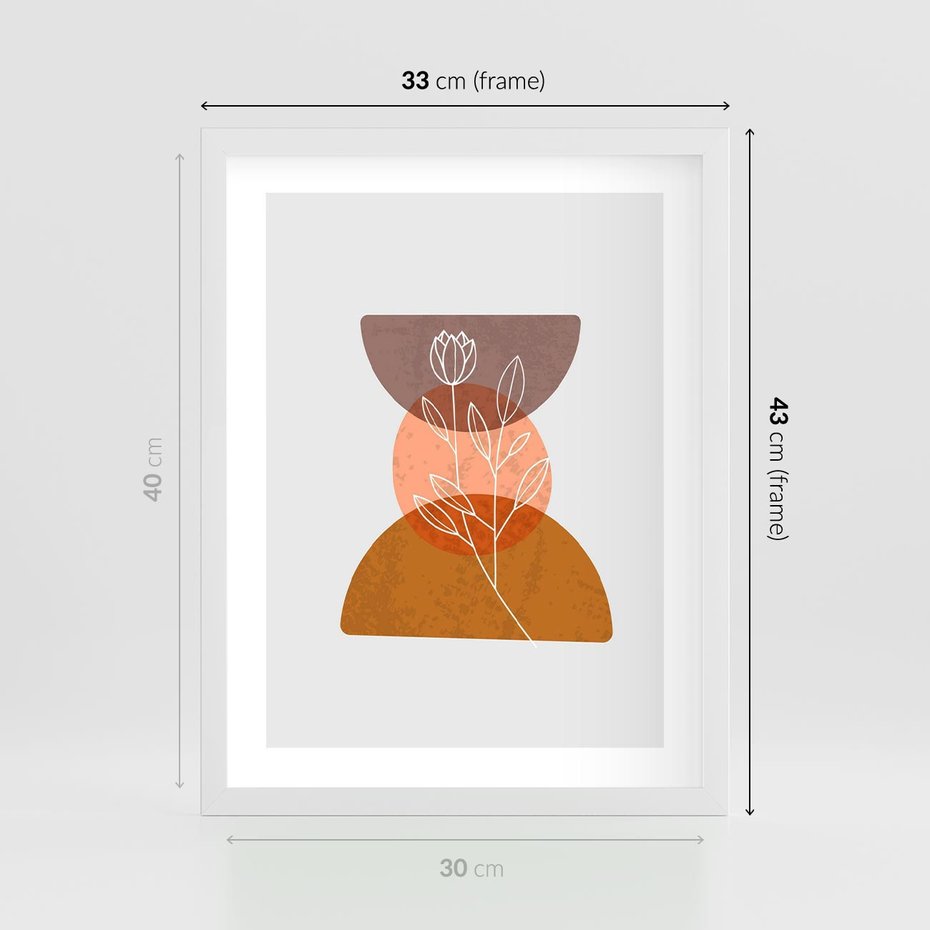 Plakat w ramie 30x40 - Kwiatowa Akwarela - akwarelowe kształty, brąz - rama biała