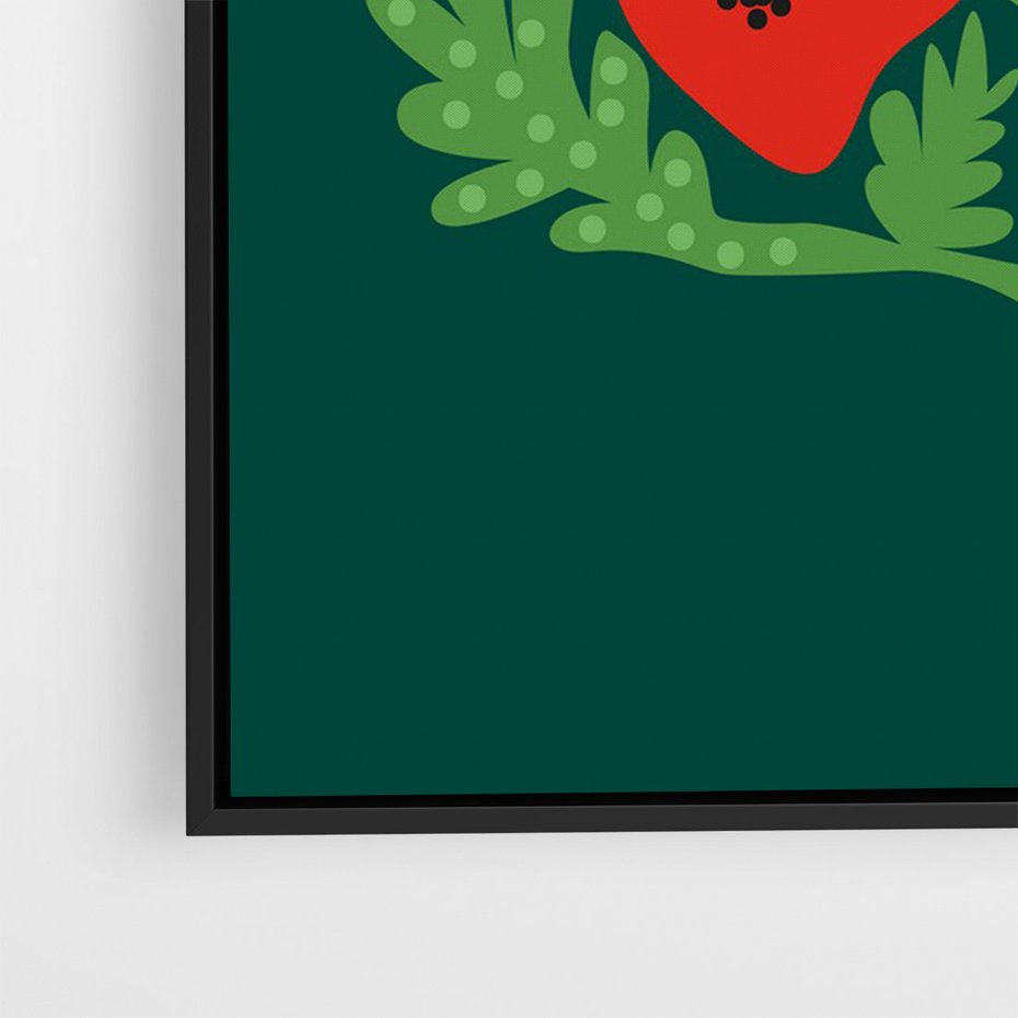 Obraz w ramie 50x70 - Księga Odbić - abstrakcyjna kwiatowa kompozycja, zielone mocne tło - rama czarna