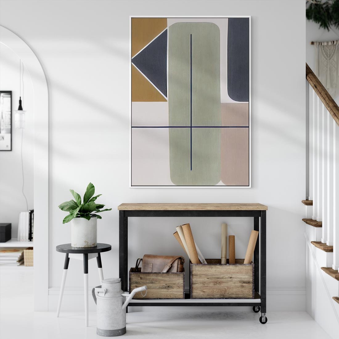 Obraz w ramie 70x100 - Sztuka Abstrakcji - geometryczne kształty, kolorowe prostokąty - rama biała