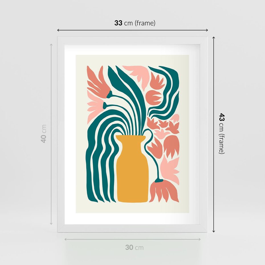 Plakat w ramie 30x40 - Kolorowe Pasmo - abstrakcyjne kwiaty w wazonie, pdastelowe kolory - rama biała