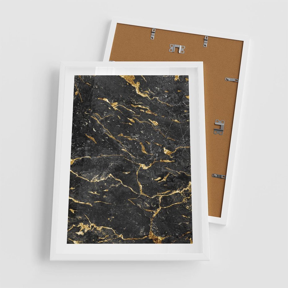 Plakat w ramie 50x70 - Egzotyczny Blask - marmur, złoto - rama biała
