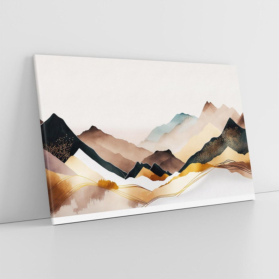 Obraz na płótnie 70x50 - Góry Tonące w Pastelach - złote pastelowe góry, akwarela