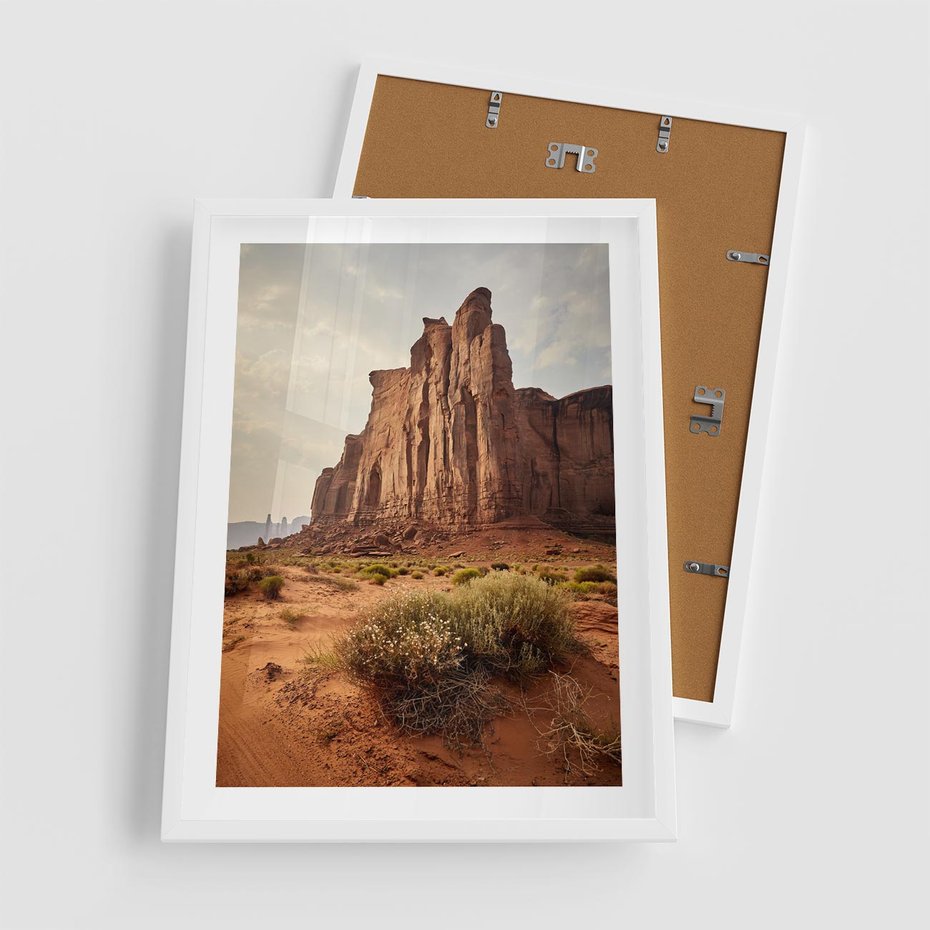 Plakat w ramie 50x70 - Pejzaż pustynnego kanionu - pustynia, kanion - rama biała