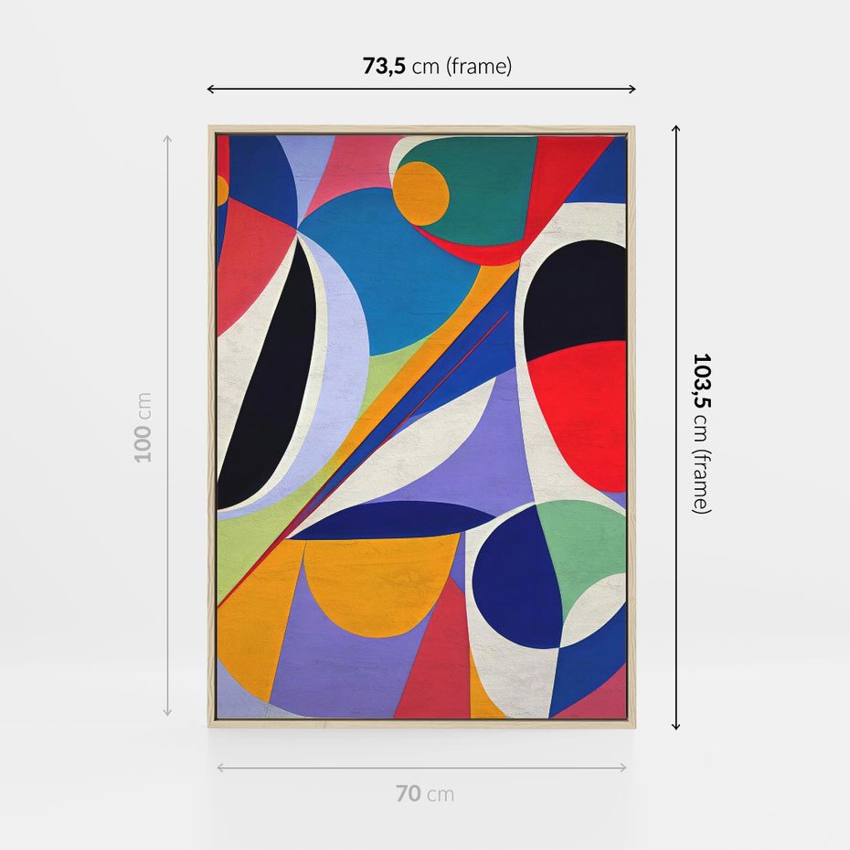 Obraz w ramie 70x100 - Kolorowe Przesunięcia Kształtów - abstrakcyjny obraz olejny, żywe kolory - rama drewno