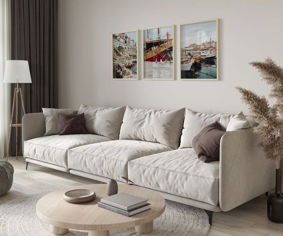 Zestaw obrazy w ramie 50x70 galeria - Morze, wakacje, podróż, łodzie - rama drewno