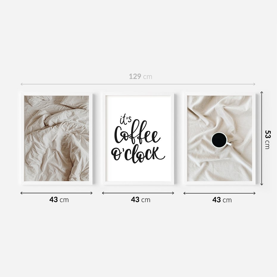 Zestaw obrazy w ramie 40x50 galeria - Kawa, w, łóżku, do, sypialni - rama biała