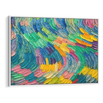 Obraz w ramie 70x50 - Egzotyczne Pióra - abstrakcyjne dzieło, farby olejne - rama biała