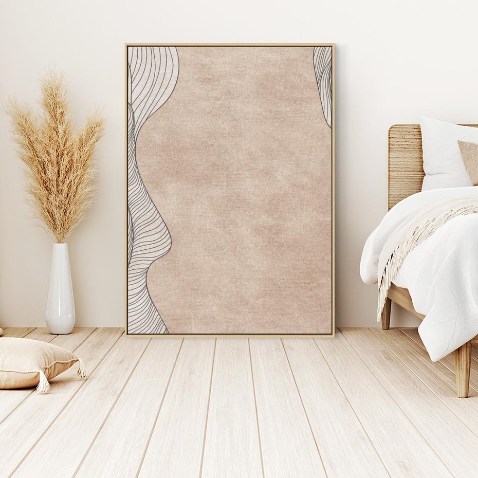 Obraz w ramie 80x120 - Symfonia uczuć i kształtów - delikatna kompozycja, falujące linie - rama drewno