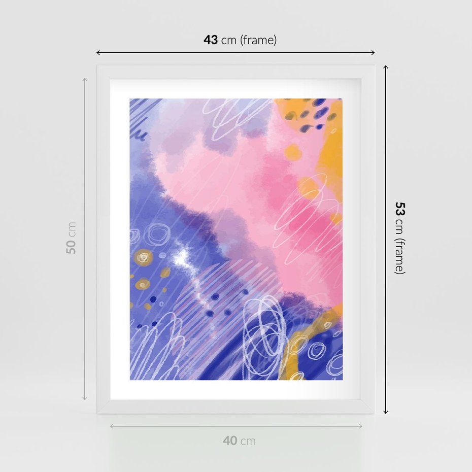 Plakat w ramie 40x50 - Migocące Granice Kształtów - abstrakcyjny plakat, pastelowe kolory - rama biała
