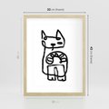 Plakat w ramie 30x40 - Portret Kociej Duszy - szkic kota, prymitywizm - rama drewno