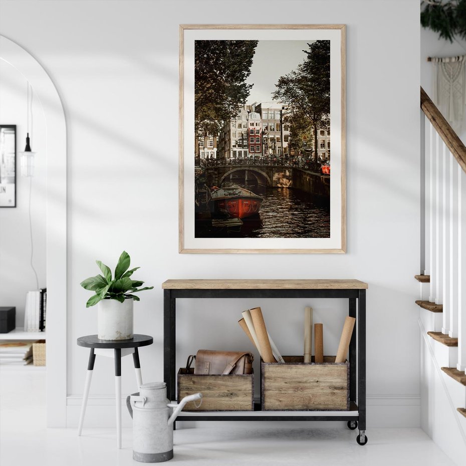 Plakat w ramie 30x40 - Jesienne Uroki Holandii: Kanały i Most - Holandia, kanały - rama drewno