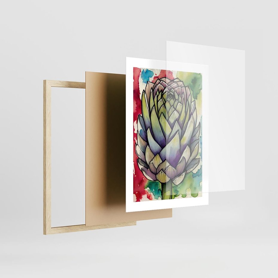 Plakat w ramie 30x40 - Zamknięte w Roślinie - abstrakcja, akwarela - rama drewno
