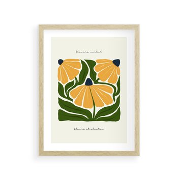 Plakat w ramie 50x70 - Kreatywne Wibracje - sztuka nowoczesna, kolorowe kwiaty - rama drewno