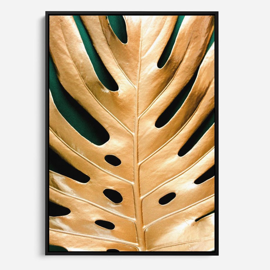 Obraz w ramie 70x100 - Piękno i Styl - złote, liście - rama czarna