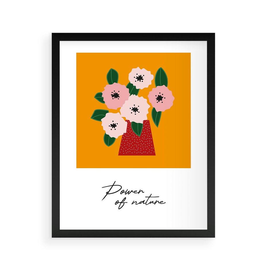 Plakat w ramie 40x50 - Abstrakcyjna Kreska - kwiaty w wazonie, abstrakcja - rama czarna
