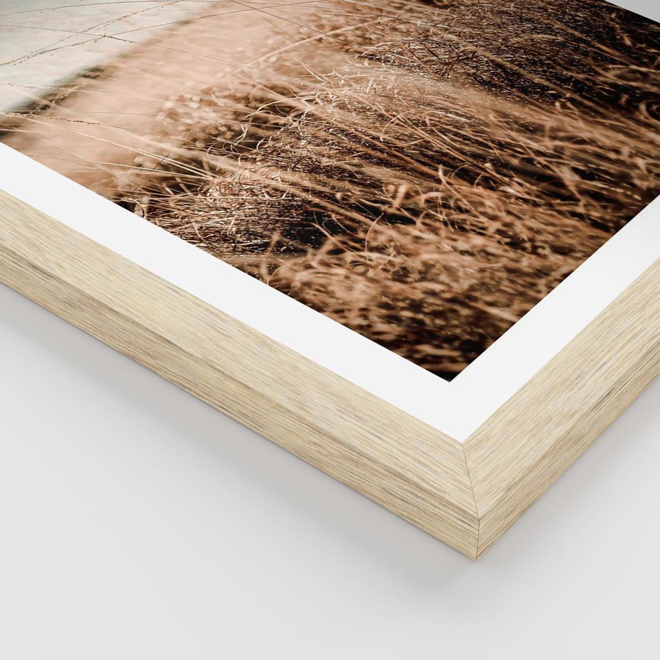 Plakat w ramie 30x40 - Sucha Trawa w Odcieniach Sepii - suche trawy, łąka odcienie beżu - rama drewno