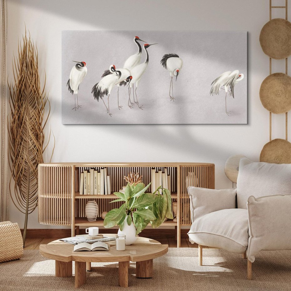 Obraz na płótnie 100x50 - Spojrzenie wstecz w pędzlu - szkic rysunek, japońskie żurawie