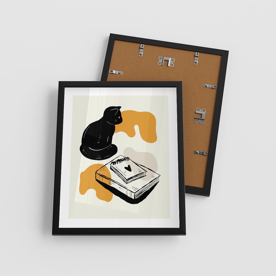 Plakat w ramie 40x50 - Nowoczesny Kot - grafika, kot - rama czarna