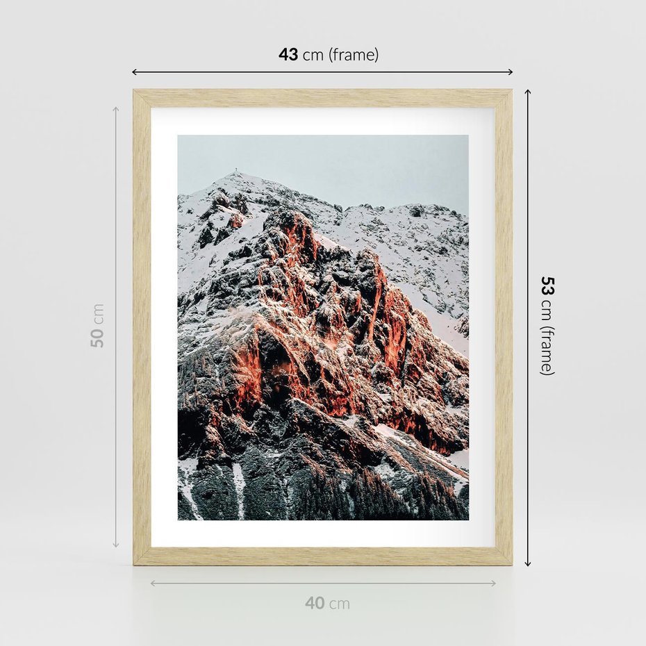 Plakat w ramie 40x50 - Zima na Szczycie - góry, zima - rama drewno