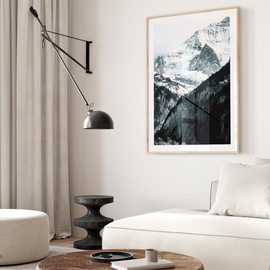 Plakat w ramie 30x40 - Góry w Zimowym Uścisku - góry, ośnieżone szczyty - rama drewno