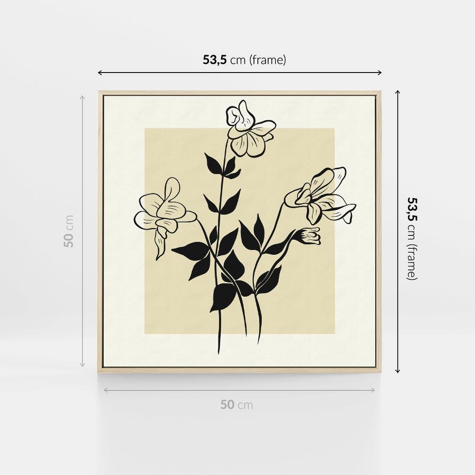 Obraz w ramie 50x50 - Malowane szkicowe tęsknoty - kwiaty, typografia - rama drewno