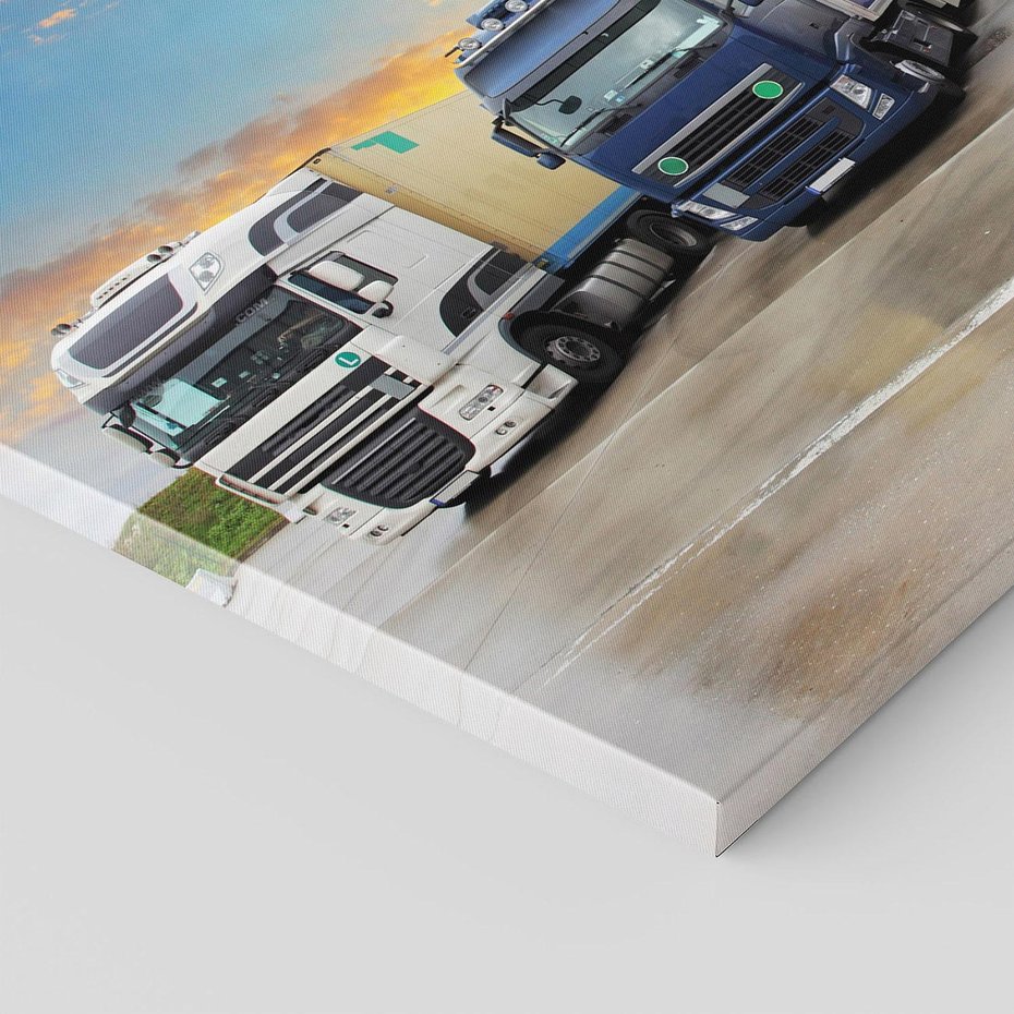 Obraz na płótnie 70x50 - Tiry i samochody w ruchu - ciężarówki, tiry