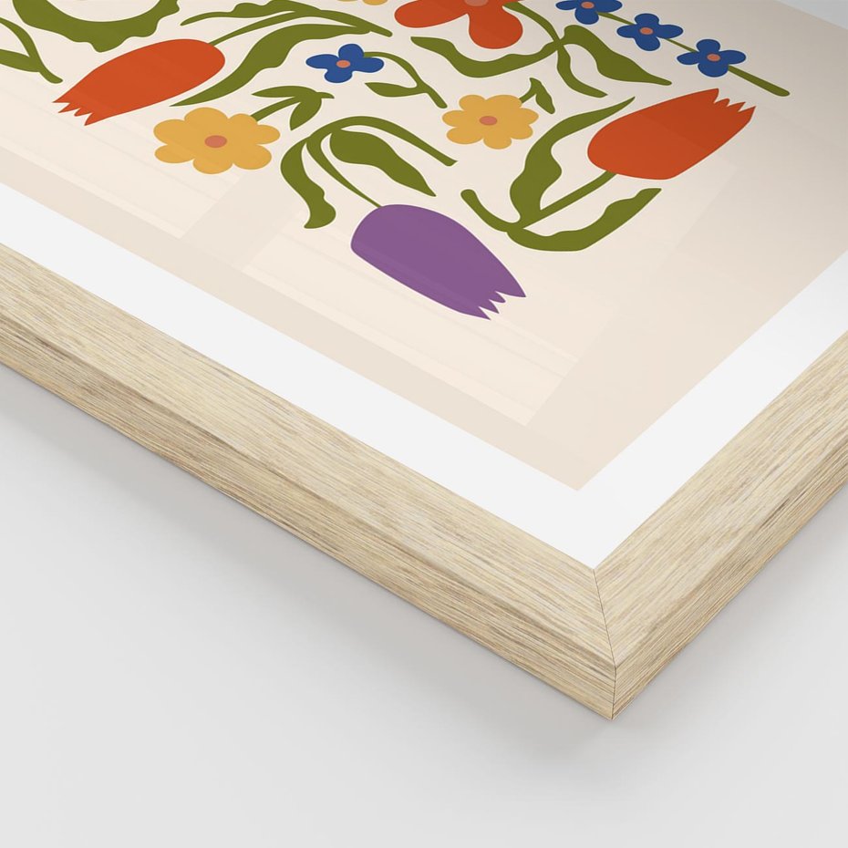 Plakat w ramie 30x40 - Minimalistyczna Harmonia - kwiaty, sztuka nowoczesna - rama drewno