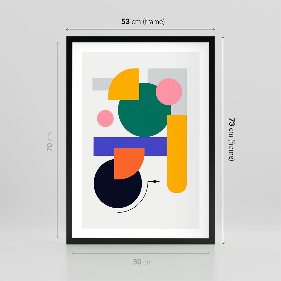 Plakat w ramie 50x70 - Przestrzenne Innowacje - nowoczesna sztuka, geometryczna kolorowa grafika - rama czarna