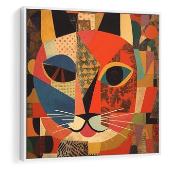 Obraz w ramie 50x50 - Impresje Nieznanych Odniesień - abstrakcyjny obraz olejny, kot - rama biała