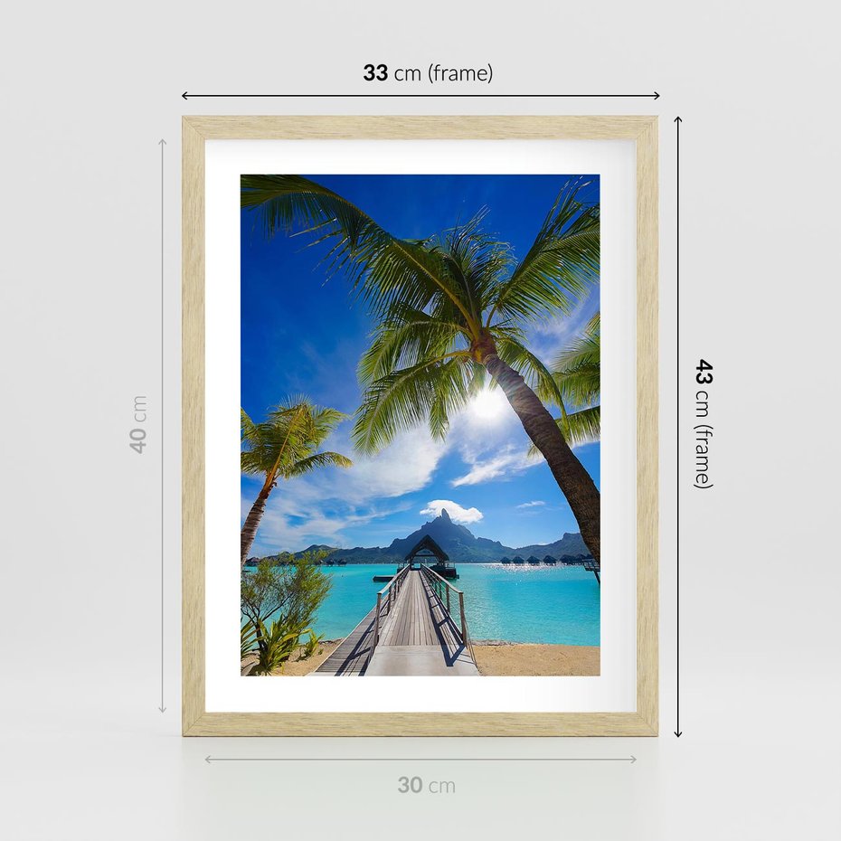 Plakat w ramie 30x40 - Tropikalne palmy nad oceanem - palmy, ocean - rama drewno