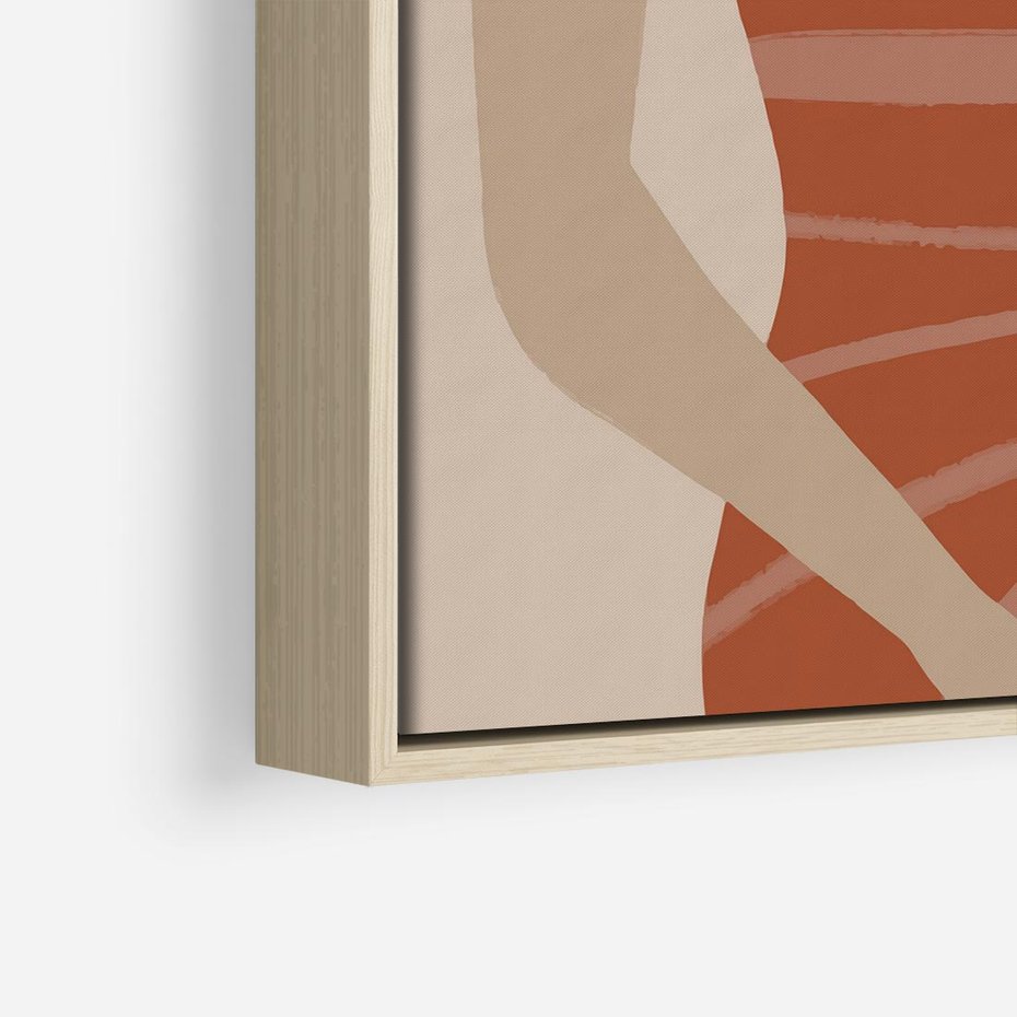 Obraz w ramie 80x80 - Kobiece Retro - minimalistyczny boho plakat, retro kobieta w stroju kąpielowym - rama drewno