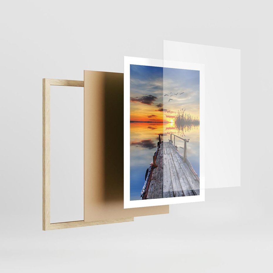 Plakat w ramie 50x70 - Zachód słońca na pomostach - zachód, słońca - rama drewno