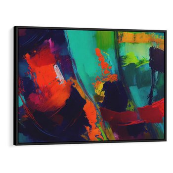 Obraz w ramie 100x70 - Abstrakcyjne wizje czasu - żywe radosne kolory, plamy kolory - rama czarna
