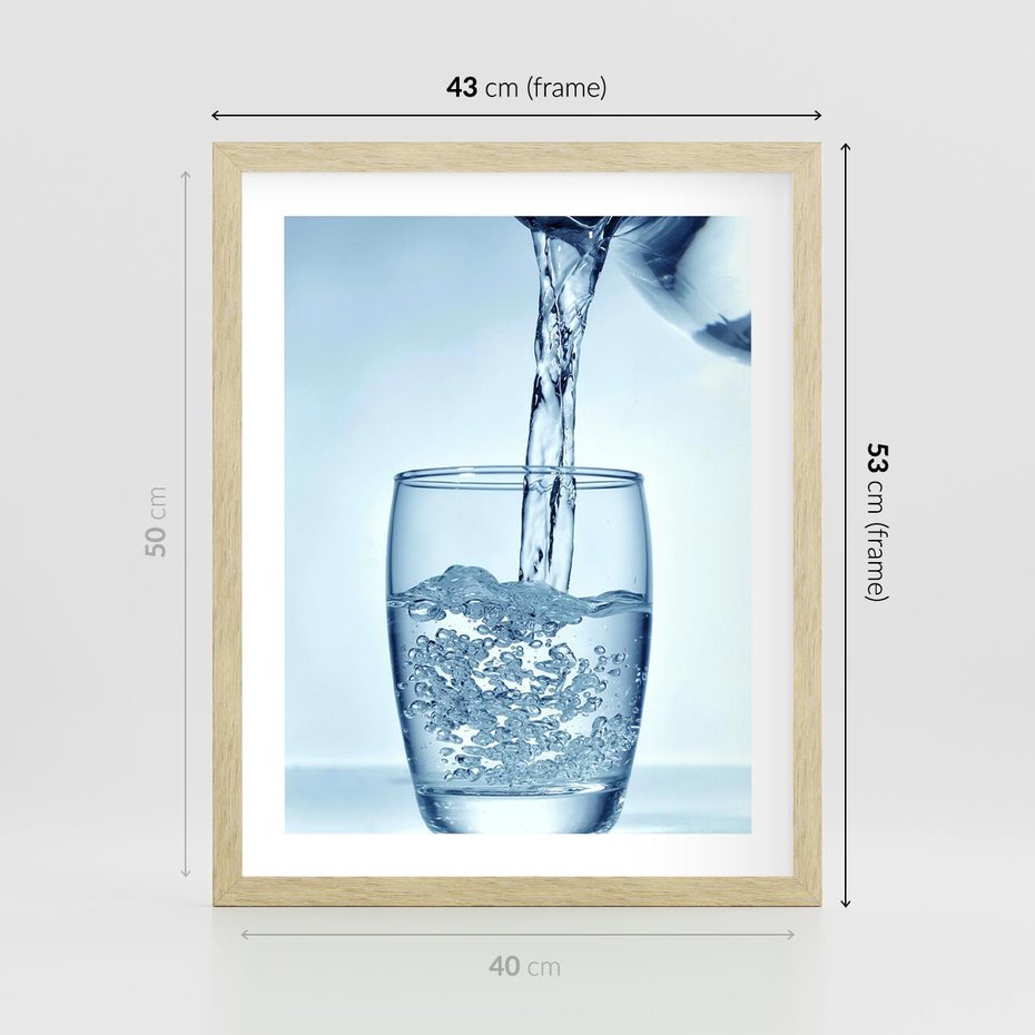 Plakat w ramie 40x50 - Chłodząca szklanka wody - szklanka, wody - rama drewno