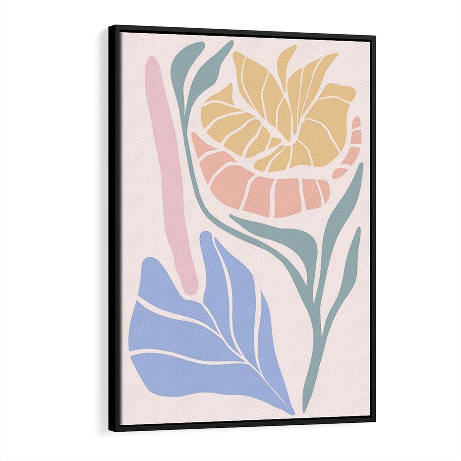 Obraz w ramie 70x100 - Kwiatowe Granice Kształtów - nowoczesny plakat, kwiaty w pastelowych kolorach - rama czarna