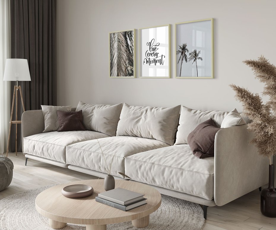 Zestaw obrazy w ramie 50x70 galeria - Pozytywny, cytat, palmy, wakacje - rama drewno