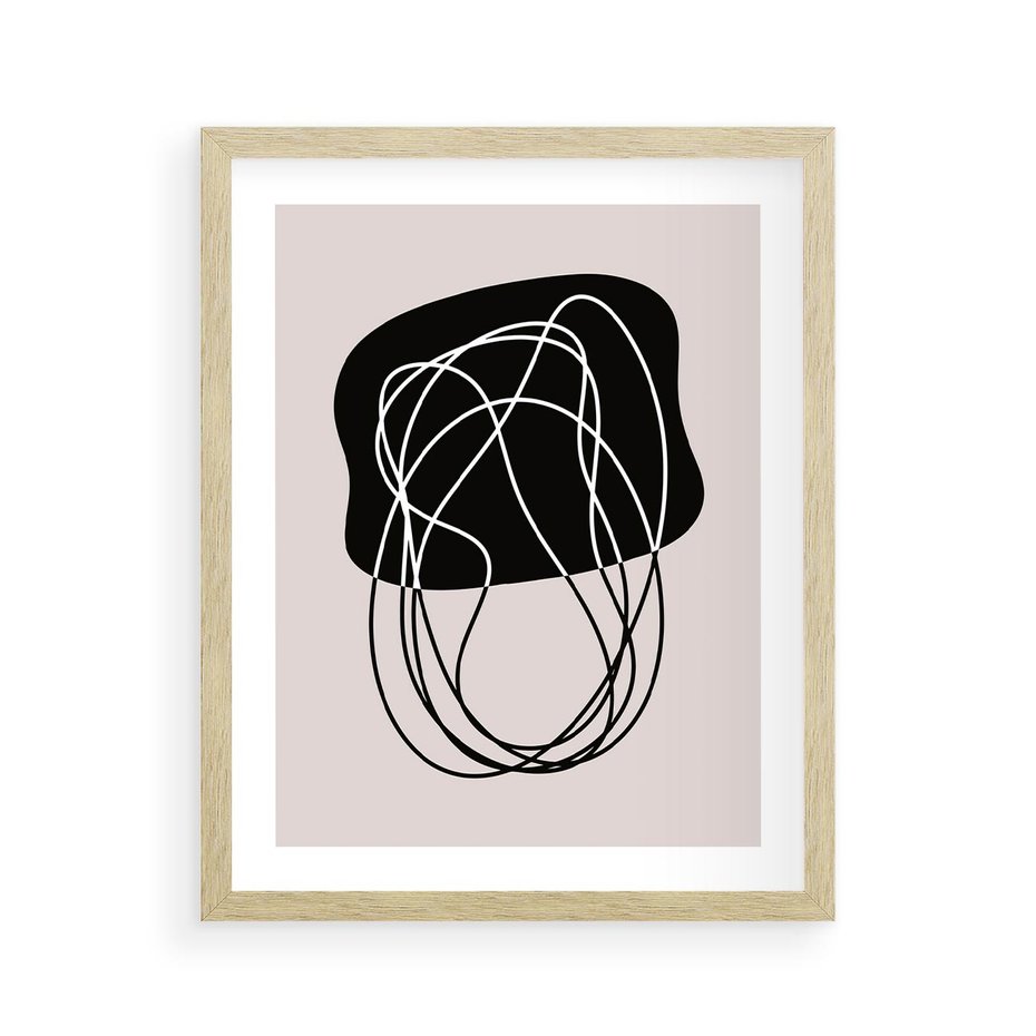 Plakat w ramie 40x50 - Abstrakcyjne Harmonie - abstrakcyjne szkicowane linie, minimalizm - rama drewno