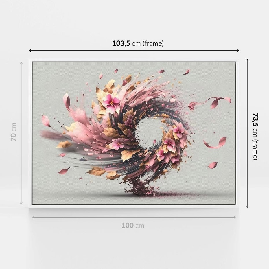 Obraz w ramie 100x70 - Kwiatowy Wir - nowoczesna grafika komputerowa, wir z kwiatów - rama biała