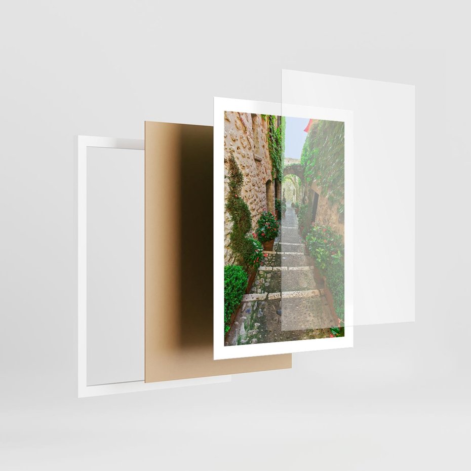 Plakat w ramie 50x70 - Magiczna podróż w głąb miasta - uliczka, perspektywa - rama biała