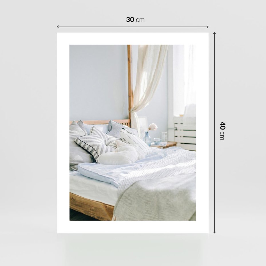 Plakat bez ramy 30x40 - Relaks w Sypialni: Jasne Kolory - zdjęcie sypialni, łóżko