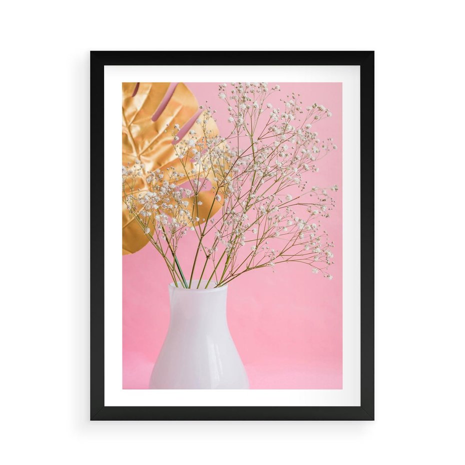 Plakat w ramie 50x70 - Przyjemność Złotej Natury - złote, liście - rama czarna