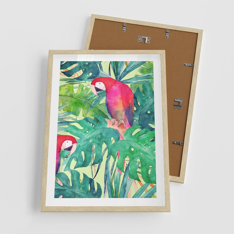 Plakat w ramie 50x70 - Egzotyczna Przygoda - tropikalne, liście - rama drewno