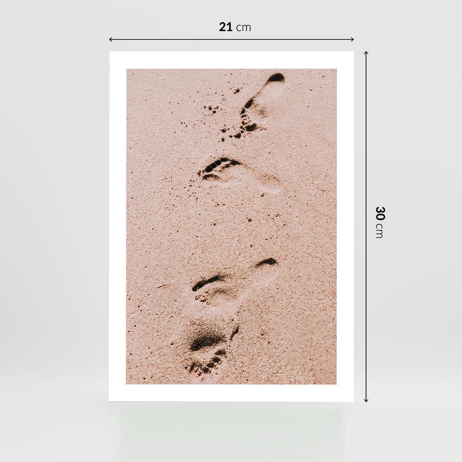 Plakat bez ramy 21x30 - Ślady na Piasku - piasek, plaża