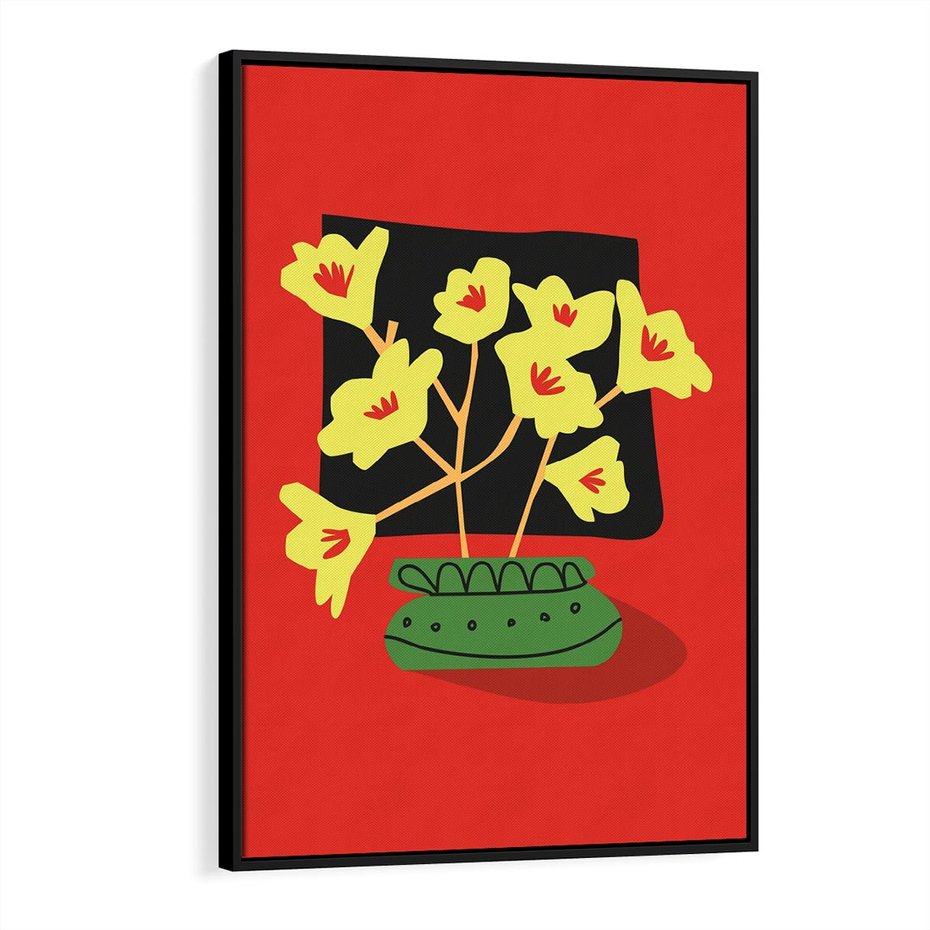 Obraz w ramie 70x100 - Abstrakcyjne Przenikanie - abstrakcyjne kwiaty, czerwone tło - rama czarna