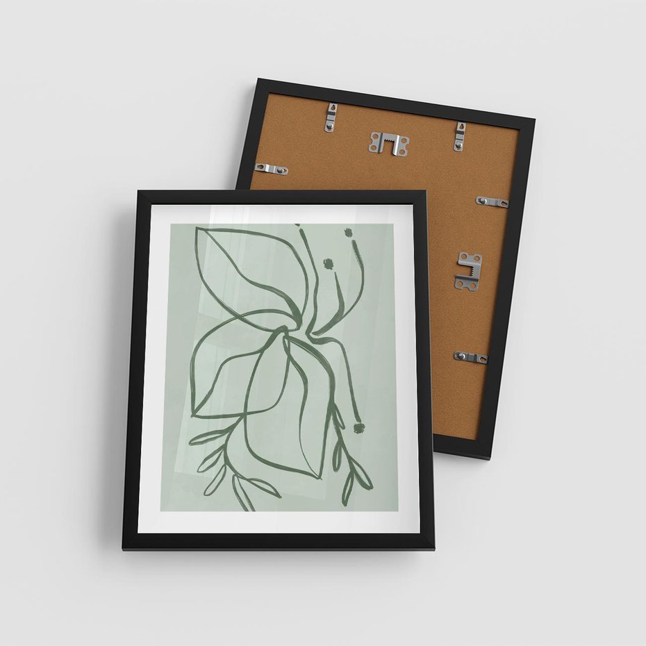 Plakat w ramie 40x50 - Energetyczne Odrodzenie Natury - abstrakcyjne delikatne zielone linie, podobne do gałęzi kwiatów - rama czarna