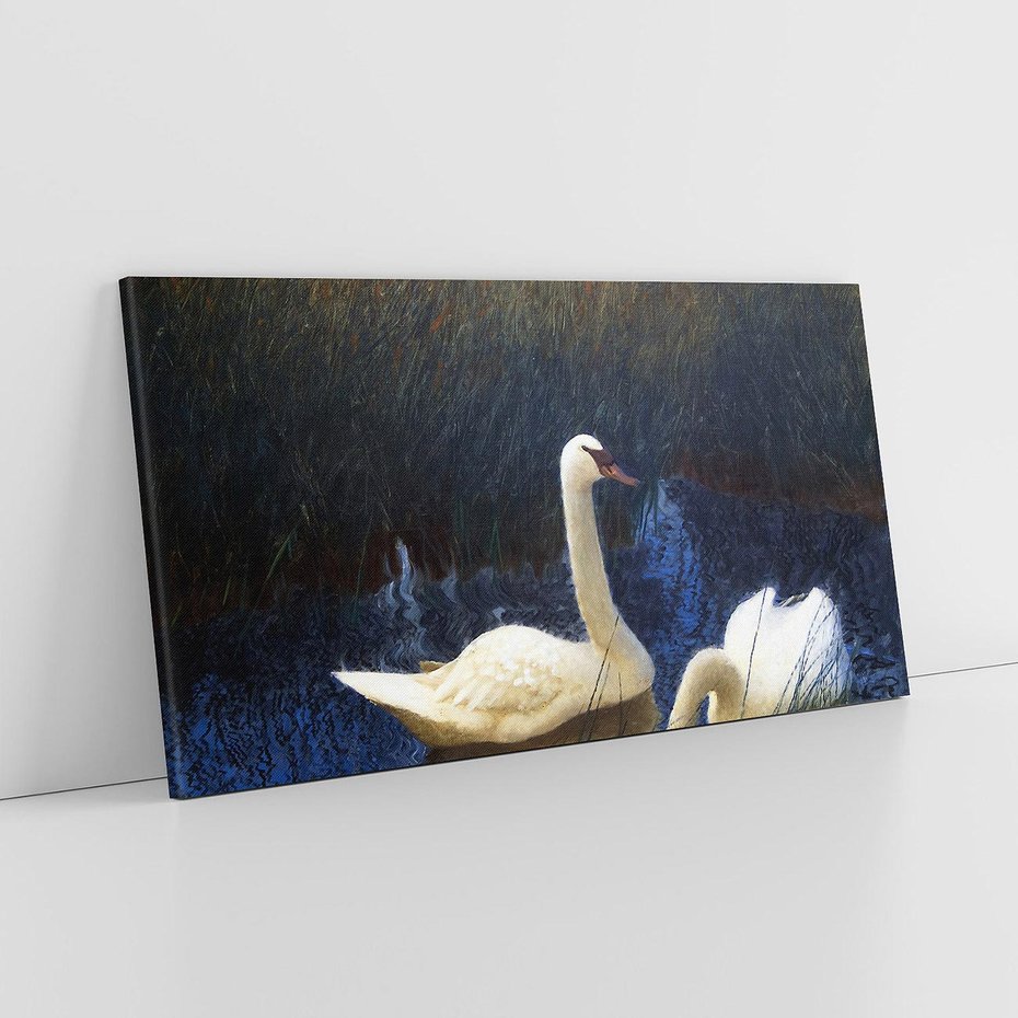 Obraz na płótnie 120x60 - "Łabędzie w trzcinach" (1907) Bruno Liljefors - Reprodukcja - reprodukcja, obraz na płótnie