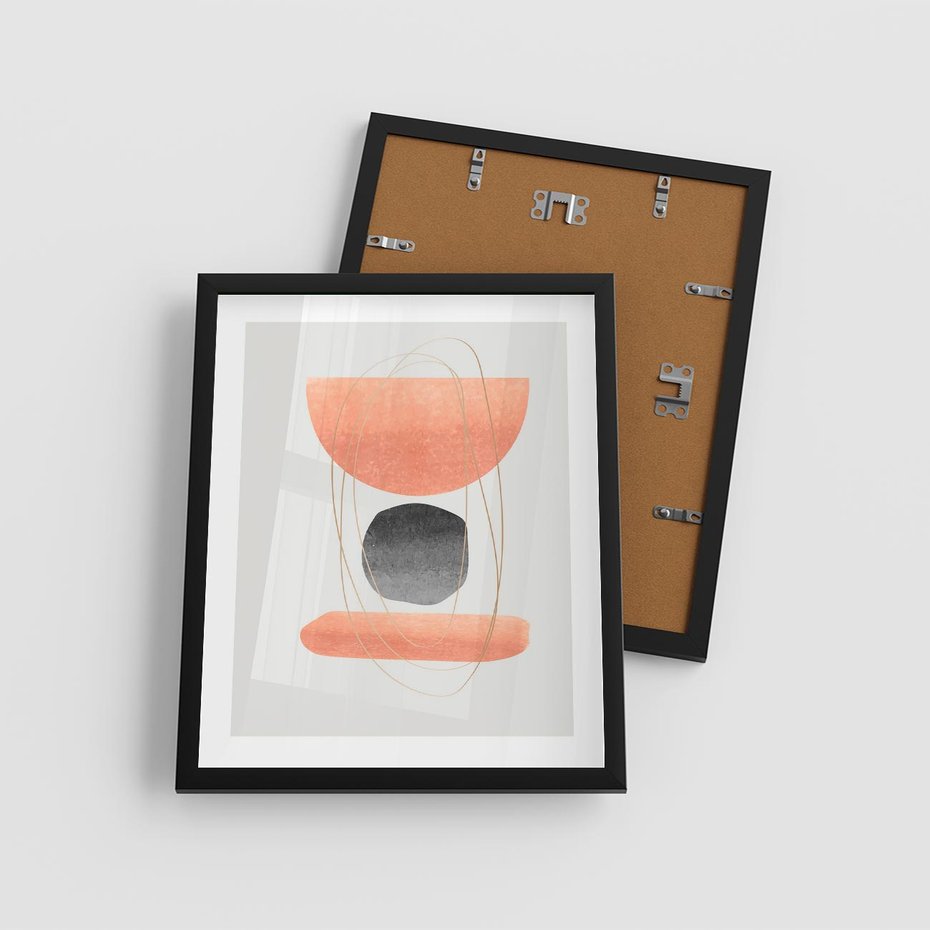 Plakat w ramie 40x50 - Abstrakcyjne Plamy z Złotymi Liniami - abstrakcja, boho plamy - rama czarna