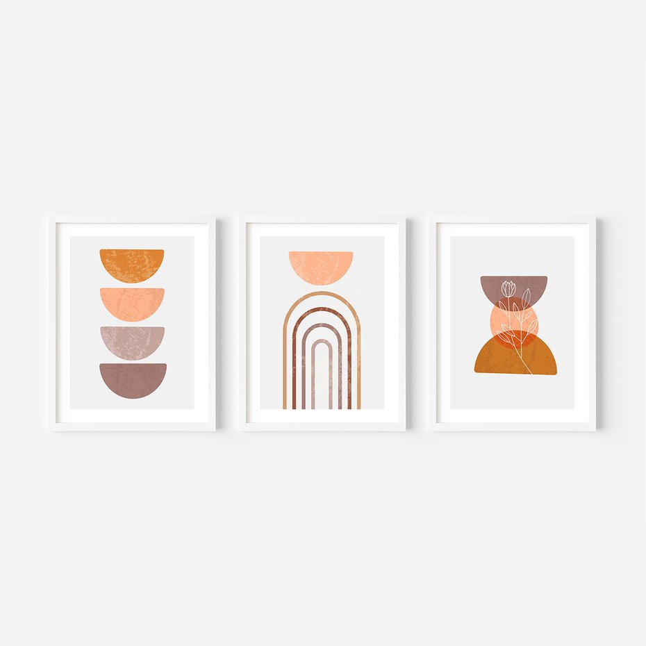 Zestaw obrazy w ramie 50x70 galeria - Abstrakcyjne, kształty, boho - rama biała