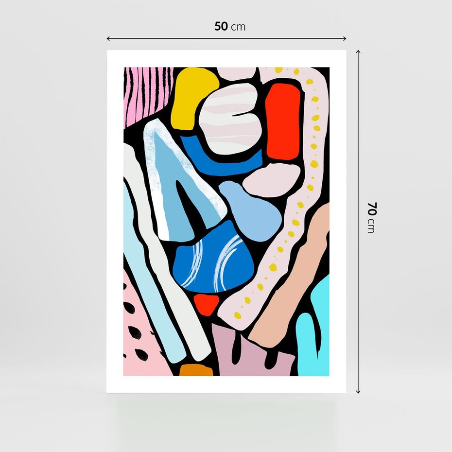 Plakat bez ramy 50x70 - Kolory Na Czerni - abstrakcyjne formy, komiksowy styl