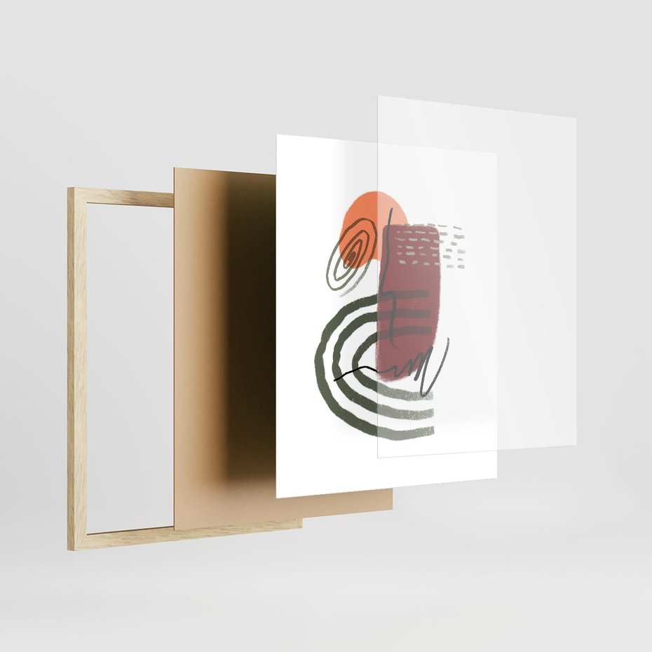 Plakat w ramie 40x50 - Boho Raj - abstrakcyjna sztuka, boho kształty - rama drewno